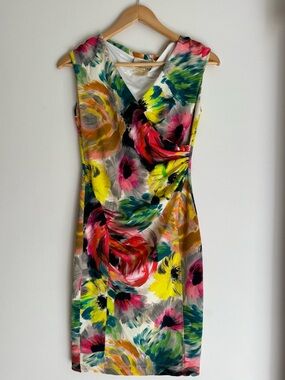 FUZZI Multicolor Floral Wrap-Style Dress - Vibrant Size Small